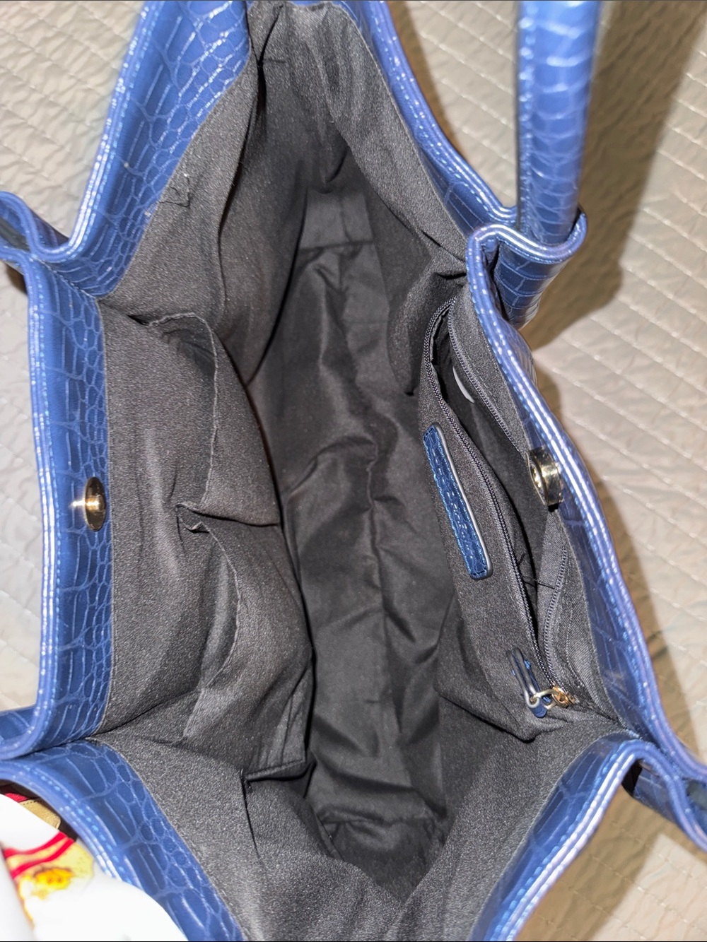 Structured Croc-Embossed Navy Tote with Scarf Accent - Picture 6 of 9